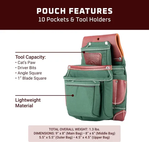 Miniatura 3 de Occidental Leather OxyLights - Bolsa portaherramientas de 4 compartimentos, especial para zurdos - 10 bolsillos y soportes para herramientas