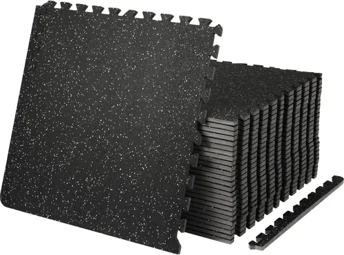 Miniatura 14 de VEVOR Suelo de gimnasio de 0.56 pulgadas, 100 pies cuadrados, 25 baldosas para gimnasio en casa, parte superior de goma con espuma EVA de alta Negro