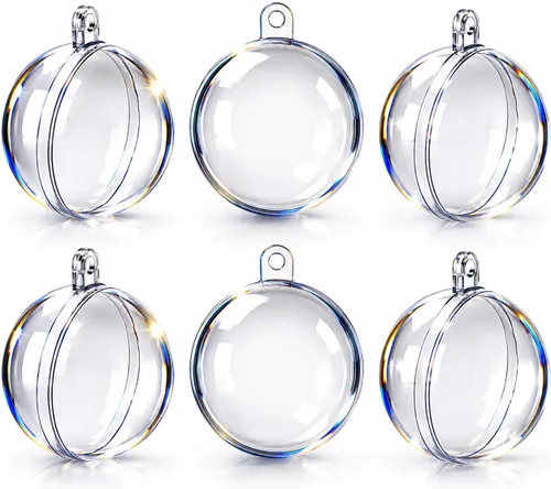 Juego de 6 mini adornos de bolas de plástico transparente de 1.92 pulgadas (1.929 in)