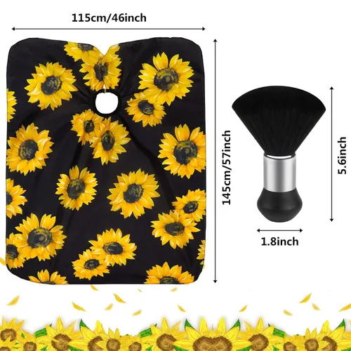 Miniatura 2 de FEBSNOW Capa de peluquería profesional impermeable para corte de pelo, cepillo para cortar el pelo, kit de peluquería de barba de girasol negro