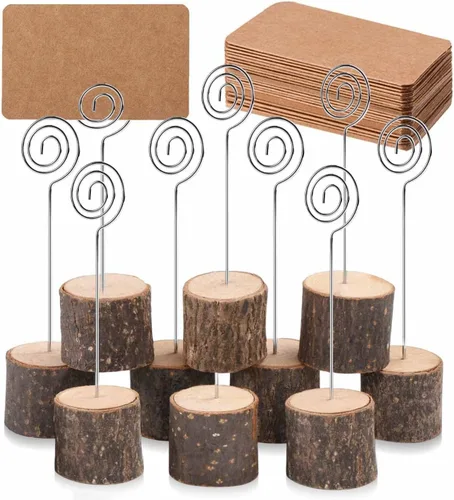 Miniatura 8 de Juego de 20 portatarjetas de mesa de madera rústica con 30 tarjetas, perfecto para decoración de bodas y decoración de fiestas