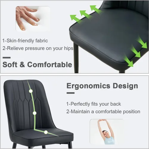 Miniatura 4 de Juego de 2 sillas de comedor modernas, sillas de comedor de piel sintética con cojín grueso y patas de metal, sillas de cocina negras para comedor