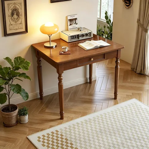 Miniatura 6 de Escritorio de madera maciza con cajones, pequeño escritorio con cajones para computadora, escritorio de PC para trabajo, estudio o juegos, fácil