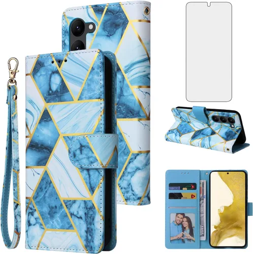 Funda tipo cartera compatible con Samsung Galaxy S23 Plus S23+ 5G y protector de pantalla de vidrio templado, funda de cuero con función atril para