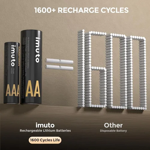 Miniatura 3 de imuto - Pilas recargables 4 AAA y 4 AA de litio con cargador, paquete de 8 unidades de 1.5 V, pilas triple A y doble A recargables, batería de litio