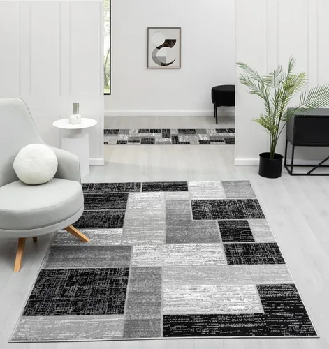 Miniatura 13 de L'Baiet Verena - Alfombra geométrica roja y gris de 8 x 10 pies, alfombra de área grande para sala de estar, dormitorio, mesa de comedor, oficina