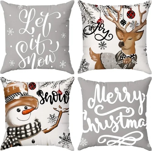 Miniatura 11 de Brightown Juego de 4 fundas de almohada rojas de Navidad de 18 x 18 pulgadas, decoración de Navidad, decoración de vacaciones de invierno, funda