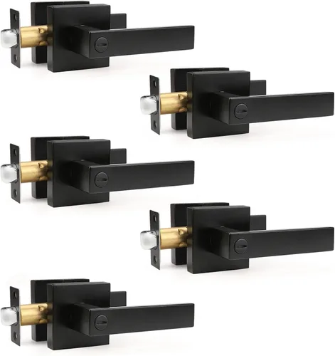 Miniatura 36 de Gobrico 1 paquete de manijas cuadradas de privacidad para puerta en acabado negro mate, manijas interiores sin llave, reversibles para puertas