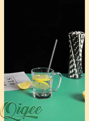 Miniatura 6 de qiqee Pajitas de papel negro, 150 pajitas desechables a granel (10 patrones negros, biodegradables, desechables, 7.75 x 0.25 pulgadas)