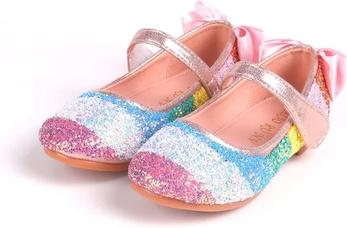 Miniatura 7 de Mowoii Girls Glitter Mary Jane Low Heel Wedding Party Princess Dress Pumps Shoes Shoes for Toddler Kids