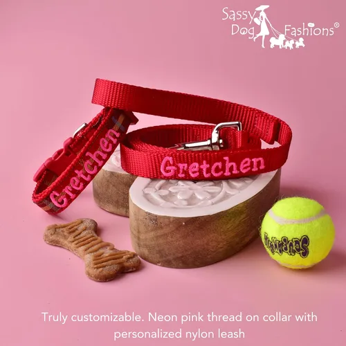 Miniatura 4 de Collar de perro bordado personalizado a cuadros, collares de tartán, nombres para perros pequeños, medianos y grandes