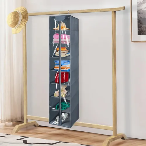 Miniatura 2 de Libeder Organizador colgante de armario, organizador de almacenamiento de ropa de 8 estantes con cremallera, estantes colgantes para suéter, Gris