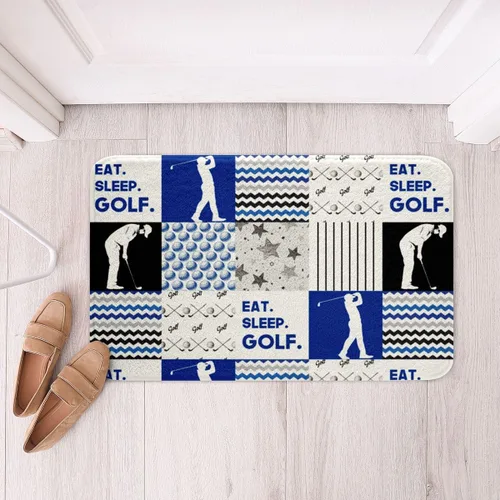 Miniatura 4 de Alfombra de baño deportiva para niños, alfombra de baño de golf geométrica a rayas antideslizantes, alfombra de baño de lana cuadriculada esponjosa