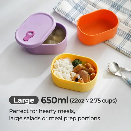 Miniatura 9 de Recipiente hermético de silicona prémium hecho en Corea con ventilación de vapor, sin BPA, a prueba de fugas, apto para microondas y congelador, 1