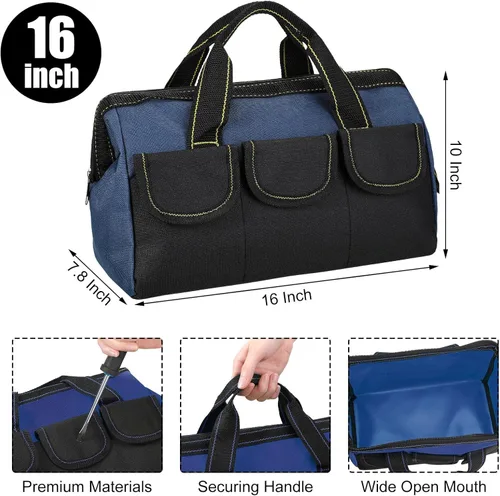 Miniatura 2 de Sanwuta Paquete de 3 Bolsas de Herramientas para Hombres con Fondo Duro Impermeable, Bolsa de Herramientas de Servicio Pesado con Boca Ancha Tipo