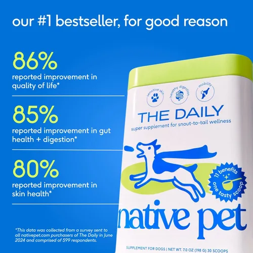 Miniatura 6 de Native Pet Vitaminas y Suplementos para Perros - Polvo de Vitaminas 11-en-1 para Complemento de Comida de Perro - Colágeno, Glucosamina