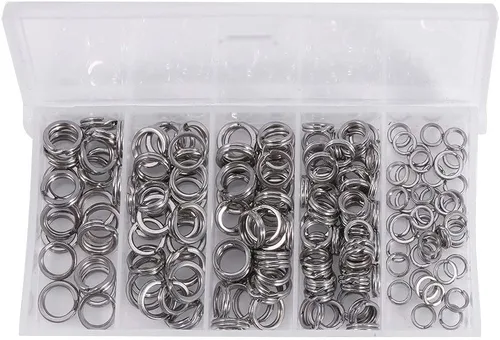 Miniatura 2 de 200 anillos divididos de acero inoxidable de 5 tamaños, anillos divididos resistentes, conectores sólidos, aparejos de pesca, anillo de aparejos