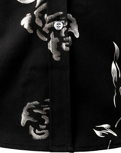 Miniatura 6 de ZEROYAA - Camisas de vestir de manga corta con estampado de rosa dorada para hombre, estilo hipster, calce ajustado, con botones