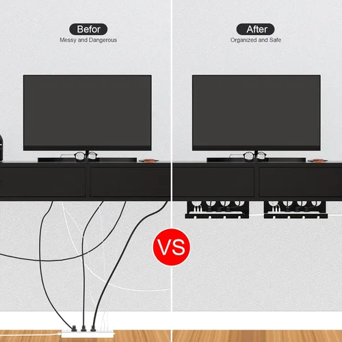 Miniatura 3 de Organizador de cables debajo del escritorio, paquete de 2 bandejas de metal súper resistentes para cables y regletas de alimentación (12.6 pulgadas)