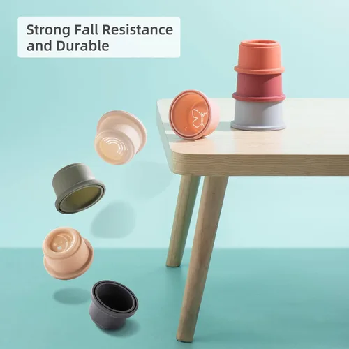 Miniatura 4 de ZYFLSQ Vasos apilables para bebé, tazas de anidación, 8 piezas con patrón para niños y bebés de 6 meses en adelante, juguetes de baño Montessori