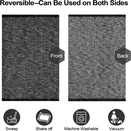 Miniatura 6 de LEEVAN Alfombras lavables para cocina de 2 x 4.3 pies, alfombras de baño negras estilo bohemio de algodón reversibles, alfombra reversible