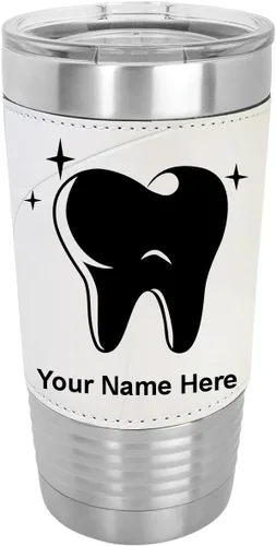 Miniatura 8 de LaserGram Vaso aislado al vacío de 20 onzas, con dientes, grabado personalizado incluido (piel sintética, estilo béisbol)