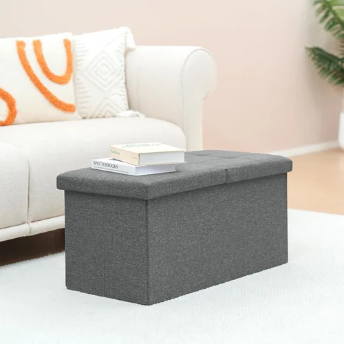 Miniatura 7 de B FSOBEIIALEO Otomana de almacenamiento con tapas abatibles, asiento reposapiés otomano, lino 30 x 15 x 15 pulgadas (gris)