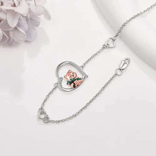 Miniatura 3 de Pulsera de panda rojo de plata de ley, pulsera de panda rojo lindo panda rojo, joyería de bambú para mujeres y niñas regalos, Plata de ley,