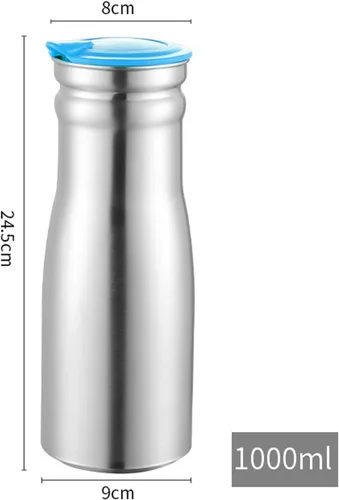 Miniatura 8 de Jarra de agua de acero inoxidable de 1 litro con tapa aislada, jarra de café térmica de acero inoxidable de doble pared al vacío, termo para café