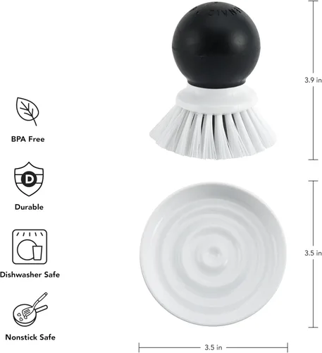 Miniatura 2 de KitchenAid Cepillo de palma con bandeja de platos para mantener las encimeras secas y limpias, cerdas de nailon duraderas para una limpieza Negro