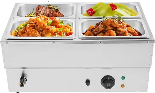 Miniatura 11 de Calentador de alimentos comercial de 6 bandejas, mesa de vapor eléctrica de 850 W, 3.2 cuartos de galón, encimera de buffet Bain Marie de acero