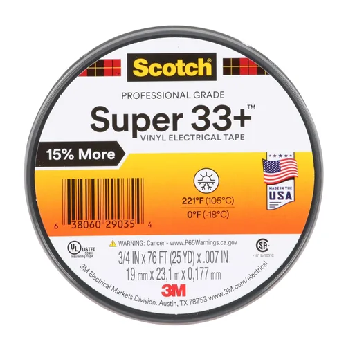 Miniatura 7 de 3M Scotch Super 33+ Cinta eléctrica, 3/4 pulgadas x 76 pies, vinilo de alta calidad para todo tipo de clima, resistente a la abrasión, la humedad