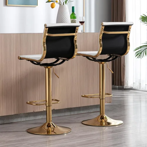 Miniatura 4 de Taburete de bar blanco de piel sintética ajustable en altura de mostrador con respaldo para isla de cocina, barra de desayuno