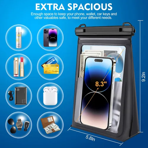 Miniatura 2 de PEDVSTY Paquete de 2 bolsas grandes flotantes impermeables para teléfono, bolsa IPX8 a prueba de agua para playa, natación, vacaciones, negro