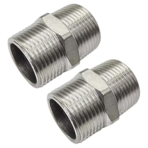 Miniatura 3 de 3/8" macho a 3/8" macho NPT hexagonal 304 acero inoxidable roscado accesorios de tubería (paquete de 5)