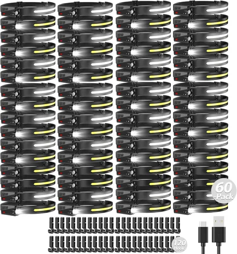 Miniatura 10 de Bud K Paquete de 12 linternas frontales recargables, linternas de 1000 lúmenes para adultos, linterna frontal de haz ancho de 230 grados y foco