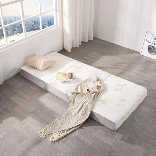 Miniatura 4 de Inofia Colchón triple plegable de espuma viscoelástica con funda extraíble, para campamento, invitados y camas plegables en el suelo, tamaño cuna