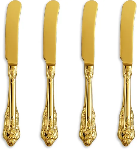 KEAWELL Magnífico esparcidor de mantequilla de 6.9 pulgadas, acero inoxidable 18/10, juego de 4, cuchillo de mantequilla dorado