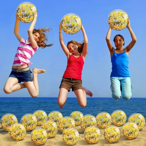 Miniatura 5 de Zhanmai 20 piezas mini bolas de playa con purpurina de 8 pulgadas a granel, inflables transparentes para piscina, playa, regalos de fiesta de verano