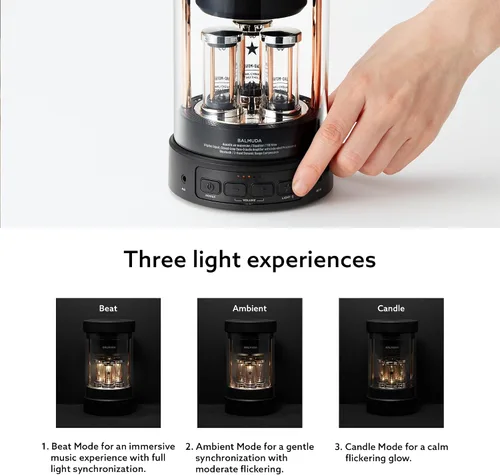 Miniatura 6 de BALMUDA El altavoz Altavoz Bluetooth portátil Sonido de cristal 3D y espectáculo de luz LED Recargable USB-C 3 modos de luz: vela