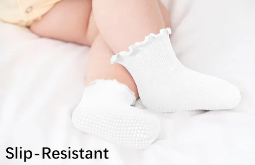 Miniatura 2 de Calcetines con volantes para niñas – Calcetines antideslizantes con puños – Calcetines de algodón suave con volantes para interiores