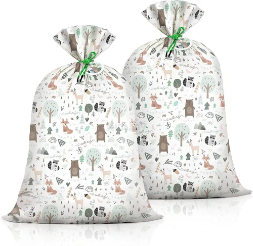 2 bolsas de regalo de plástico extra grandes de animales del bosque para baby shower, 56 x 36 pulgadas, bolsa de regalo de animales del bosque,