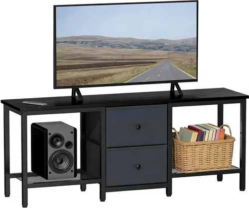 Soporte de TV adecuado para televisores de hasta 55 pulgadas, centro de entretenimiento con cajones y estantes de almacenamiento, mesa consola Negro