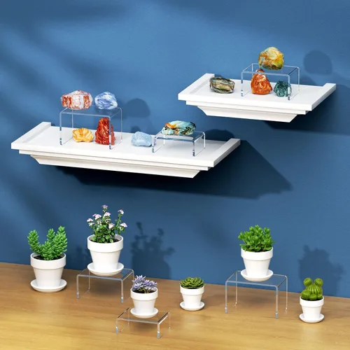 Miniatura 5 de NIUBEE Soportes Elevadores de Exhibición de Acrílico 2 Juegos, Estante Elevador Transparente de 3 Escalones Vitrina para Figuras Amiibo Funko POP