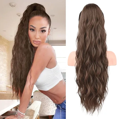 Miniatura 24 de FLUFYMOOZ Extensión de Cola de Caballo, Extensiones de Cabello de Cola de Caballo con Cordón de 26 Pulgadas para Mujeres, Postizo de Cabello