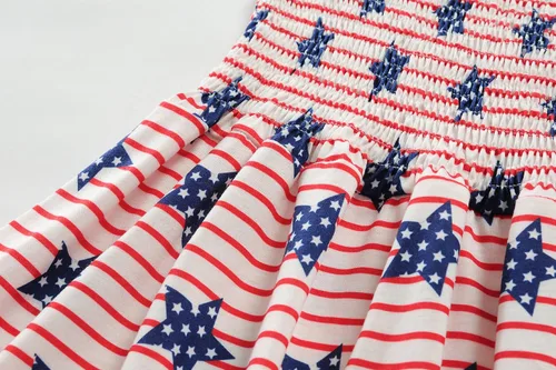 Miniatura 6 de CM-Kid Vestido para niñas del 4 de julio, vestido de verano de bandera estadounidense a rayas y estrellas, ropa patriótica para niños de 2 a 8 años