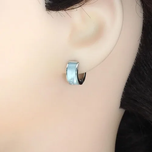 Miniatura 4 de Gold Silver Mother of Pearl Huggie Earrings