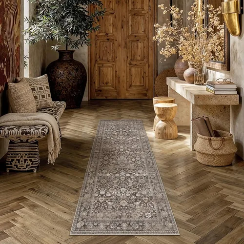 Miniatura 117 de HUGEAR 8x10 Alfombras lavables a máquina color marrón para pasillo, alfombra grande de área interior, alfombra de acento floral, alfombra de pelo
