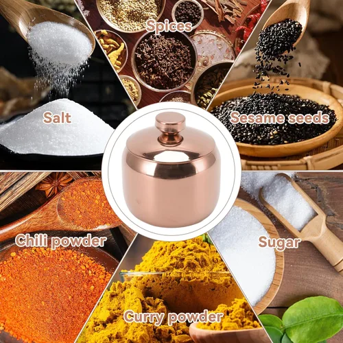 Miniatura 7 de Cyrank Azucarero, azucarero de acero inoxidable con tapa, tarro de condimento para café, contenedor de especias, recipiente de metal con tapa