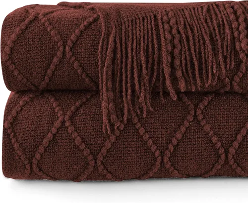 Miniatura 7 de inhand Mantas de punto para sofá y cama, manta de punto suave y acogedora con borlas, mantas decorativas ligeras y mantas decorativas de granja